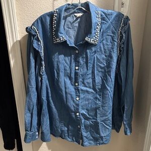 Cato Plus Light Blue Decorative Denim Top 22W/24W